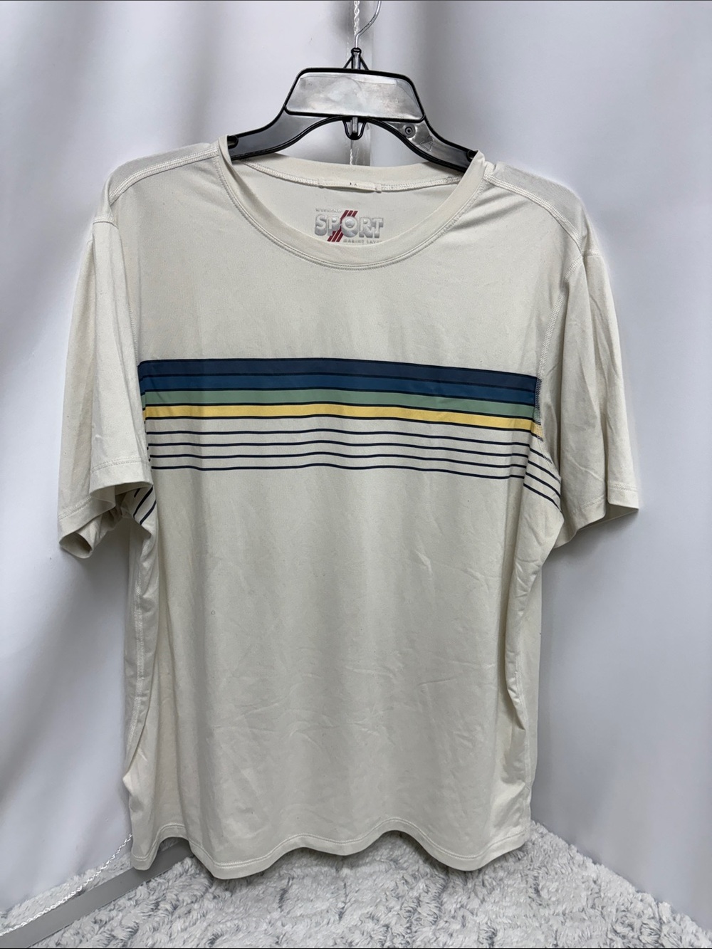 Marine Layer Weekend Sport  Short-Sleeve Tee with BlueTeal Yellow Stripes large